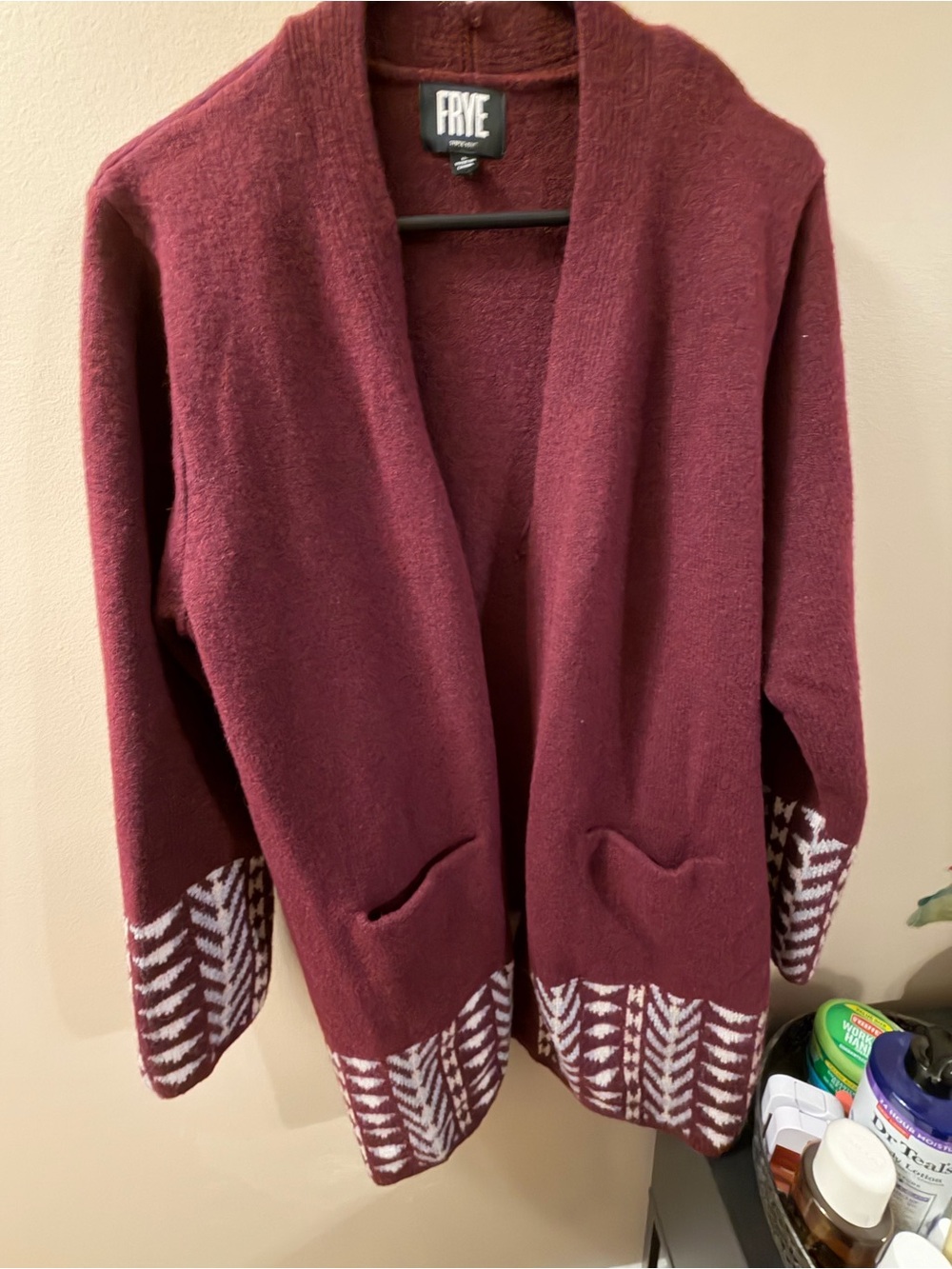 FRYE Women's Burgundy Open-Front Cardigan Sweater size L